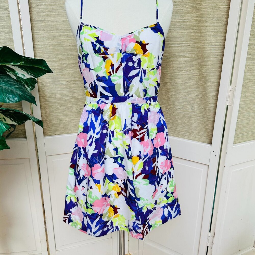 J.Crew Floral Mini Dress 4 Bright Print Spaghetti Strap Lined Summer Party